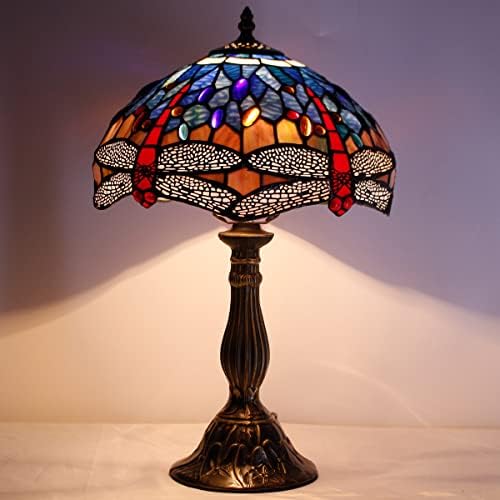 מנורת טיפאני כחול אדום ויטראז 'שפירית סגנון מנורת שולחן ליד מיטת שולחן קריאת אור 12 על 12 על 18 אינץ'