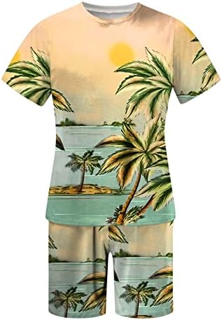 BMISEGM חליפות גדולות וגבוהות לגברים גברים אביב קיץ חליפה חוף חוף שרוול קצר חולצה מודפסת סט קצר 2 חלקים