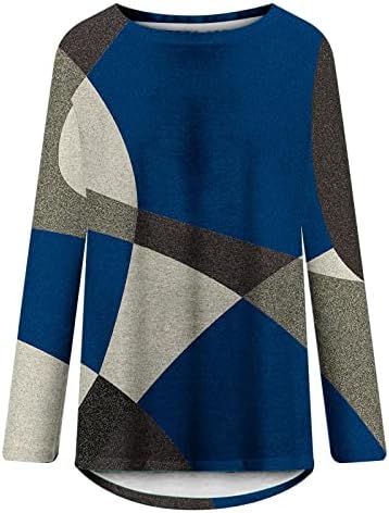 אימון חולצות לנשים, אופנה 2023 חולצות מקרית גיאומטריה מודפס סוודר ארוך שרוול עגול-צוואר טוניקת חולצות