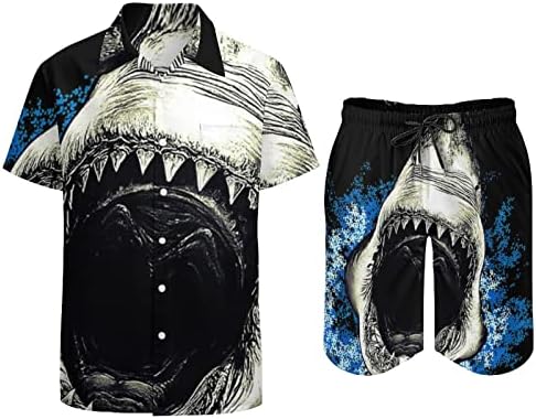 שיני כריש מרושעות גברים 2 חלקים הוואי הגדר כפתור חולצות שרוול קצר