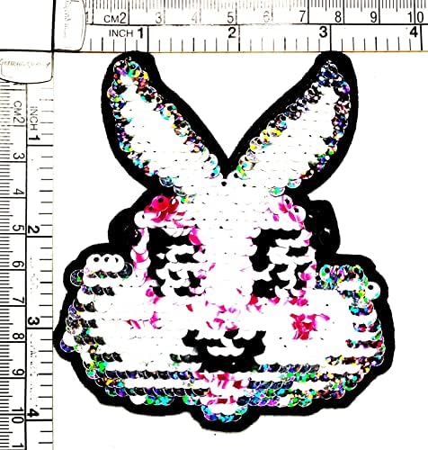 קליינפלוס 2 יחידות. פאייטים ארנב ארנב תיקון חמוד ארנב קריקטורה ברזל על תיקון רקום אפליקציה לתפור על