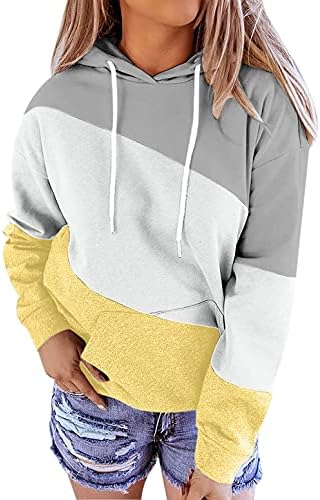 נשים קפוצ'ונים שרוול ארוך מזדמנים סוודר טלאי אופנה מודפסים חולצות רופפות חולצות סווטשירט עם ברדס גדול