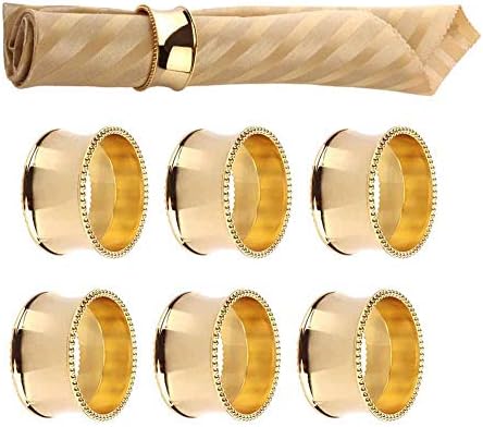 טבעות מפיות סט של 6 - מחזיקי טבעת מפית חרוזי זהב - עיצוב שולחן אידיאלי לקבלת פנים לחתונה/ארוחת ערב/מסיבות