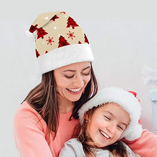 חג המולד סנטה כובע, באפלו משובץ חג המולד עץ חג המולד חג כובע למבוגרים, יוניסקס נוחות חג המולד כובעי