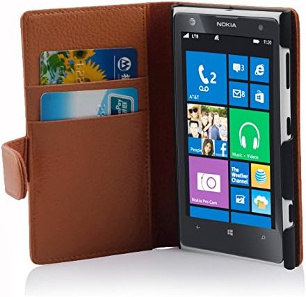 Cadorabo Book Case תואם ל- Nokia Lumia 1020 באוכף חום - עם פונקציית מעמד וחריץ קלפים עשוי עור דמוי דמוי