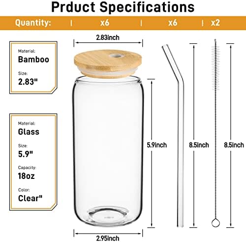 כוסות זכוכית דיסארבוי עם מכסים במבוק וקש קש זכוכית 4 יחידות, 16oz יכול כוסות שתייה בצורת בירה, כוסות