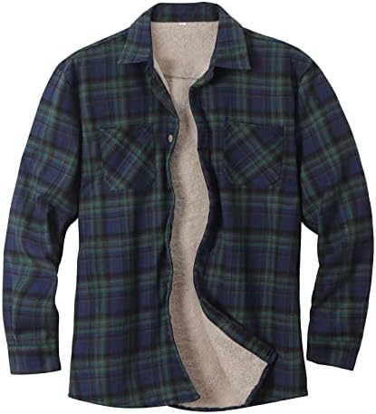 XXBR מעילים משובצים חולצות לגברים, פליס חם -לבבי חוץ חם חוץ כפתור מטה במעיל חולצה מזדמן עם כיסים קדמיים