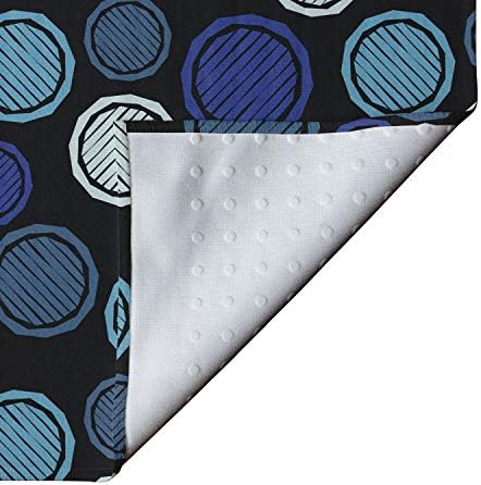 מגבת מחצלת יוגה מופשטת של אמבסון, פלטת צבע כחולה של נקודות פולקה צורות מעגליות עם פסים פנימיים, כיסוי