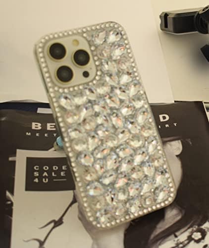 מארז נצנצים של אייפון 14 Pro Max Bling, יוקרה Briny Diamond Crysond Rhininestone Sparkly Gemstone Gemstone