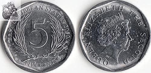 אמריקה מזרח קריביאן 5 נקודות מטבע שנה אוסף מתנות מטבעות זרים אקראיים 2 מטבע זיכרון יואן 2011 גרסת אוסף