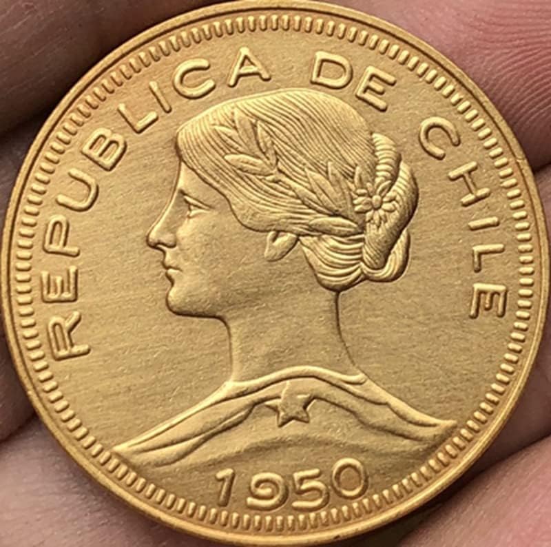 1950 מטבעות צ'יליאניות 31 ממ נחושת מצופה זהב מטבעות מטבעות מטבעות אוסף יכולת עבודות יכולות לנשוף