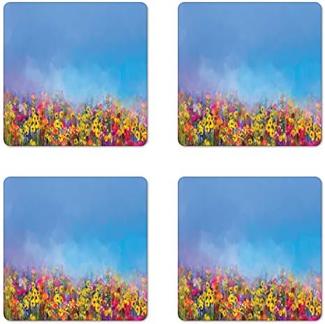 סט רכבת פרחים של אמבסון סט של 4, אביב המופשט חיננית אחו פרחי אחו צבעוניים, דפוס סידור צבעוני, חופי ברק