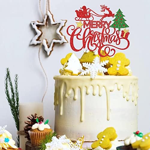 החג שמח עוגת טופר סנטה קלאוס איל עץ חג המולד חג המולד מסיבת עוגת טופר, אדום גליטר שנה טובה נושא מסיבת