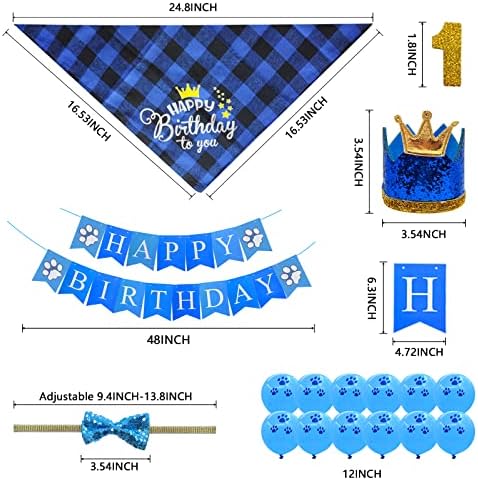 ציוד למסיבות יום הולדת לכלב, LMShowowo כלב יום הולדת בנדנה בנדנה, עם כובע יום הולדת לכלב אלסטי עניבת