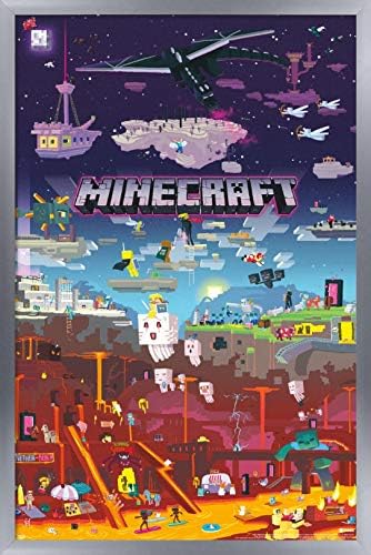 טרנדים בינלאומיים Minecraft - פוסטר World Beyond Wall, 14.725 x 22.375, גרסה ממוסגרת ברונזה