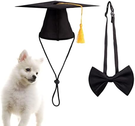 POPETPOP 1 סט כובעי מסיבה שחורה עניבה שחורה עניבה כלב עניבת כלב תלבושת תלבושת תלבושת חיות מחמד כובע