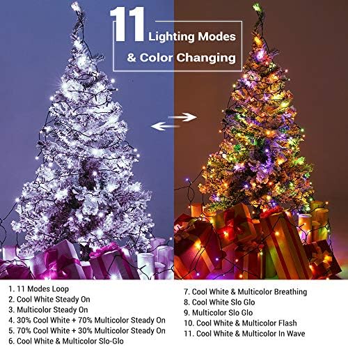 אורות מיתר חג המולד של Brizlabs, 115ft 300 צבע LED משתנים אורות חג מולד, 11 מצבים מגניבים לבנים+ אורות