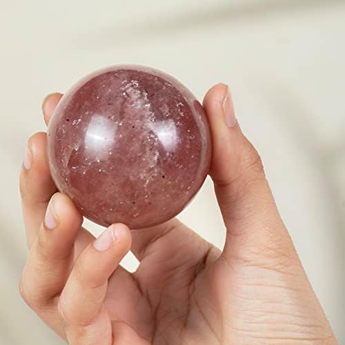 קרוקון 50 ממ תות קוורץ אבן כדור כדור עם מעמד מתכת 1400 + קראט חן כדור ריפוי כדור פיסול צלמית עבור פנג