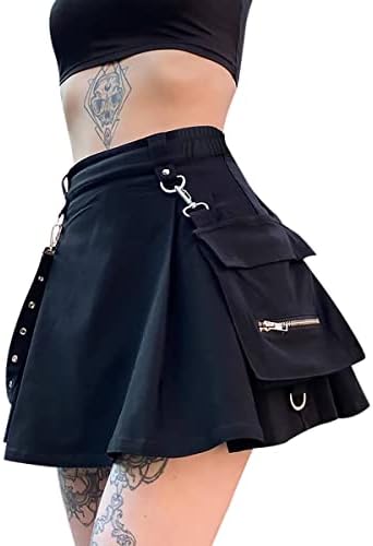 חצאית מיני קפלים שחורה עם שרשרת חצאית טניס גבוהה מותן
