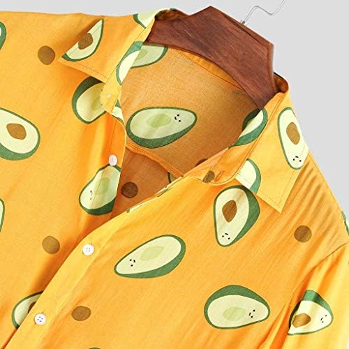 חולצות הוואי מזדמנים של HDDK לגברים, כפתור שרוול קצר בקיץ, חולצת פירות מצחיקה הדפסת פירות רגועה כושר