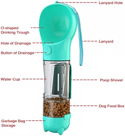 בקבוק מים לנסיעות לכלבים, מתקן מים נייד לחיות מחמד 300 מיליליטר עם קערת מים / מיכל מזון / שקית קקי לכלבים