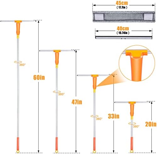 Gueggee לניקוי חלונות, 2 ב 1 Guegee & Microfiber Scrubber עם 3 רפידות, מנקה חלונות מגב עם עמוד הרחבה