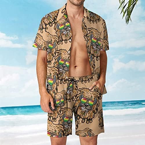 ראסטה אריה 2 תלבושות חוף של 2 חלקים כפתור הוואי מטה חולצה עם שרוול קצר וחליפות מכנסיים קצרים