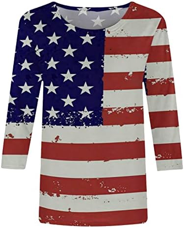 4 יולי 3/4 שרוול חולצות לנשים קיץ אמריקאי דגל חולצות נשים פטריוטית מזדמן צווארון עגול פסים כוכבים טיז