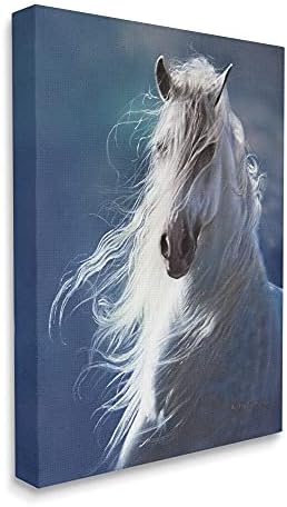 סוס תעשיות סטופל עם דיוקן סוסים ארוך של רעמה פראית, שתוכנן על ידי אמנות קיר קיר קיר של לוני האריס, לבן
