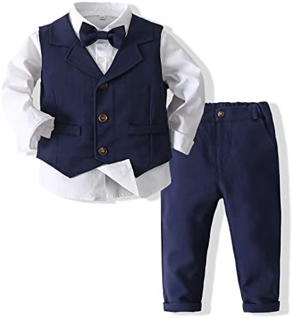סט 4 חלקים של תינוקות עם חולצת שמלה, אפוד, מכנסיים ועניבה