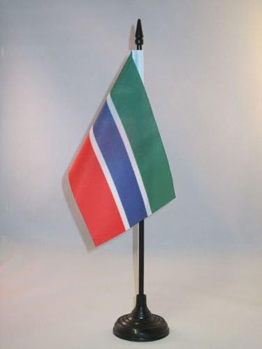 דגל AZ דגל שולחן גמביה דגל 4 '' x 6 '' - דגל שולחן גמביני 15 x 10 סמ - מקל פלסטיק שחור ובסיס